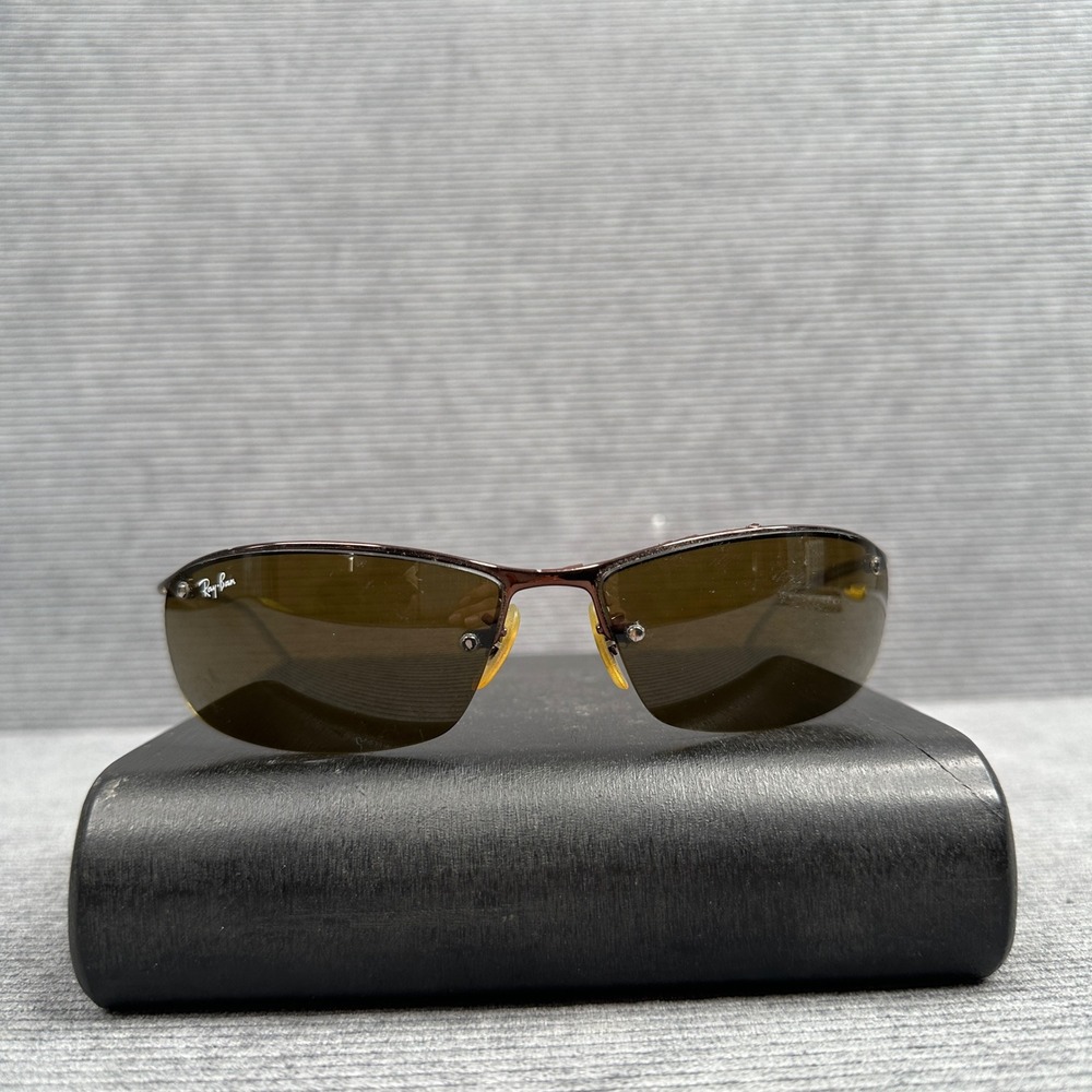 Ray-Ban RB 3183 014/73 Y2K Sunglasses Brown Bronze Rectangle Wrap Frames 63" 3N